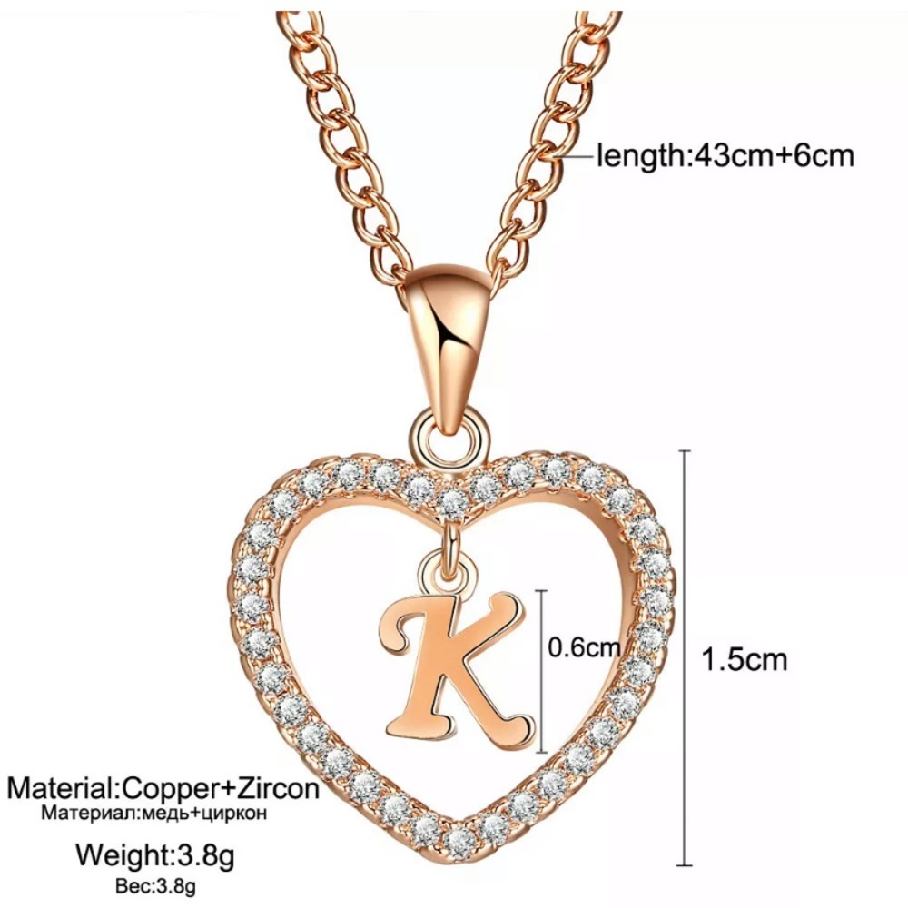 Gold Letter E Love Heart Crystal Pendant Necklace - Picture 2 of 2